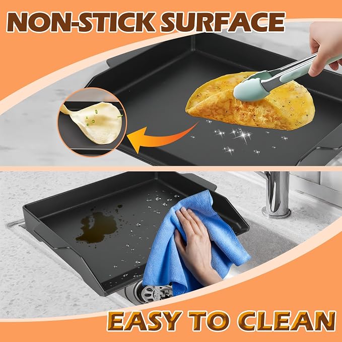 Universal Cast Iron Griddle 18.6" x 14", Pre-Seasoned Nonstick Flat Top Grill - Image 4