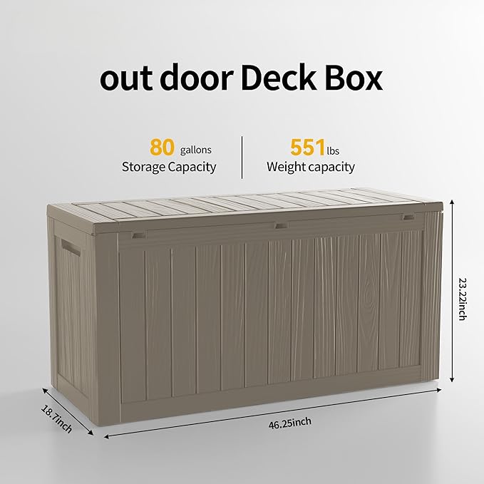 Outdoor Storage Box Waterproof, Lockable Resin 80 Gallon Deck Box Patio Storage - Image 2