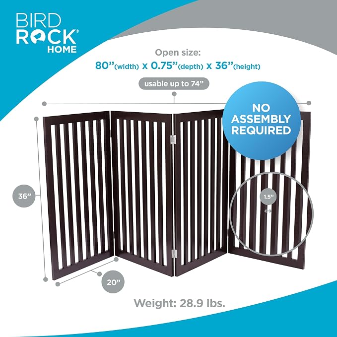 INTERNET'S BEST Dog Gate Indoor Freestanding Pet Barrier, Folding Wood Dog Fence - Image 2
