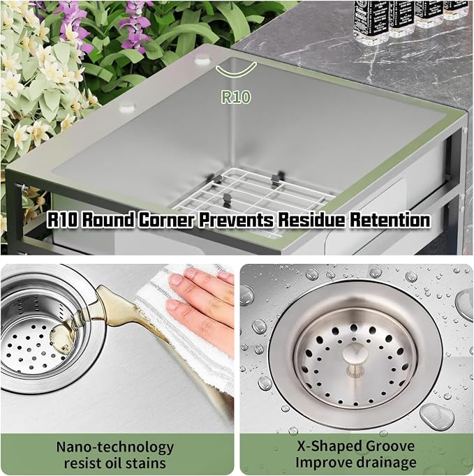 25x22 Inch Stainless Steel Utility Sink-Freestanding Laundry Sink Practicality - Image 3