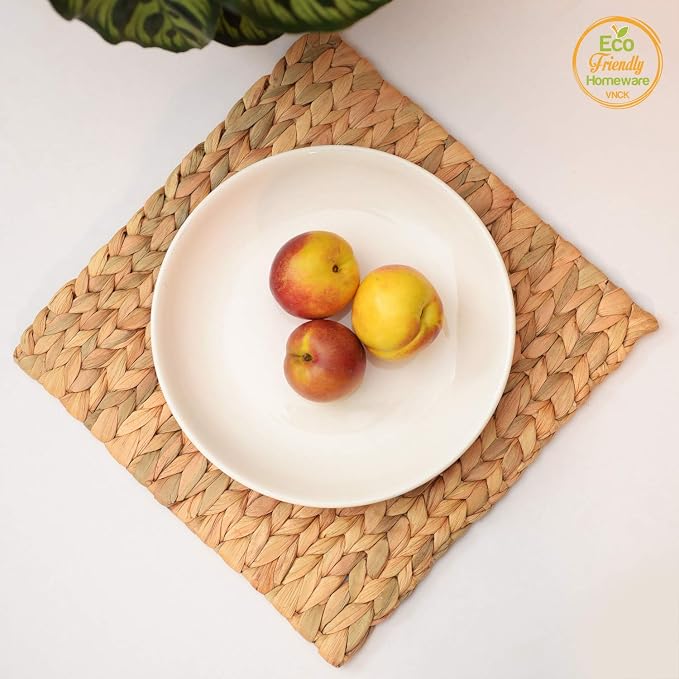 Boho Place Mats Set of 4, Square Table Mats Set of 4, Woven Placemats - Image 5