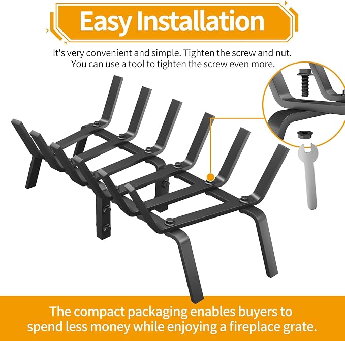 Heavy Duty 21Inch Fireplace Grate, Solid Steel Log Rack - Image 5
