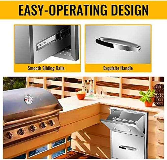 BBQ Outdoor Kitchen Drawers Stainless Steel 3-Drawer BBQ Drawer Enclosed - Image 6