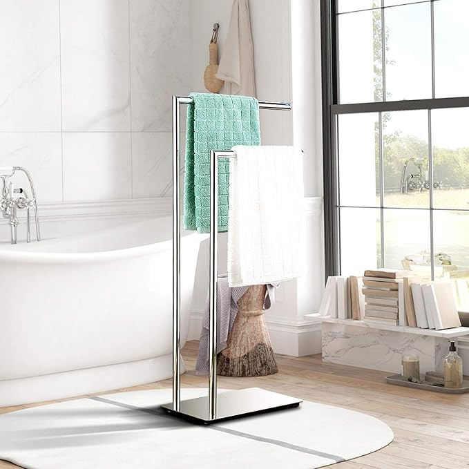 Freestanding Double Towel Racks Bathroom Accessories Towel Holder Stand on - Image 5