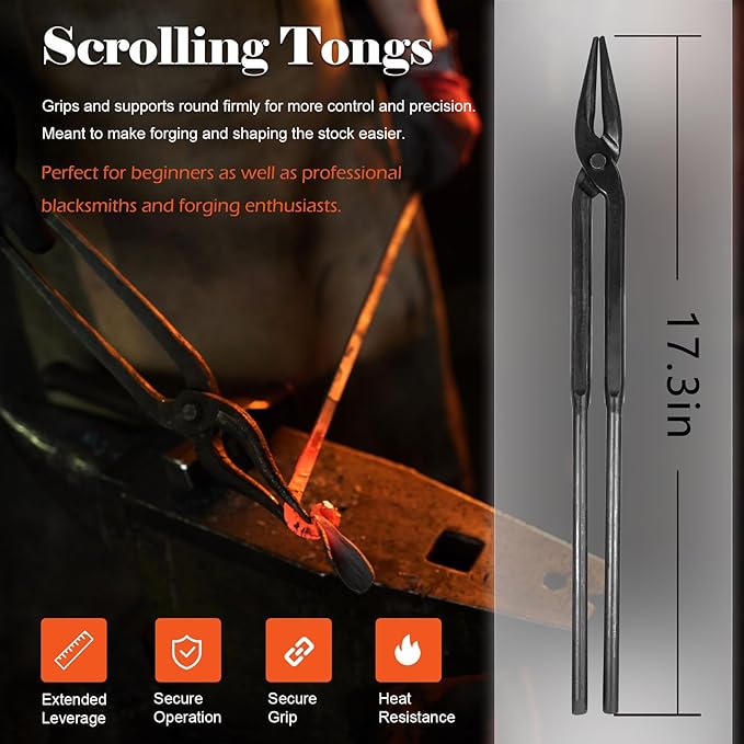 Tongs Blacksmith Forge Set, 6 Piece Alloy Steel with V-Bolt Jaws