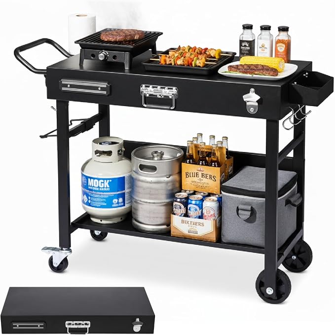 VINGLI Outdoor Grill Table Cart, Foldable Grill Cart by VINGLI