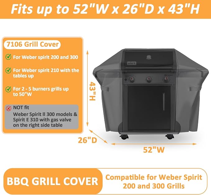 7106 Grill Cover for Weber Spirit 200 and 300 Gas Grill, Waterproof Cover for - Image 2