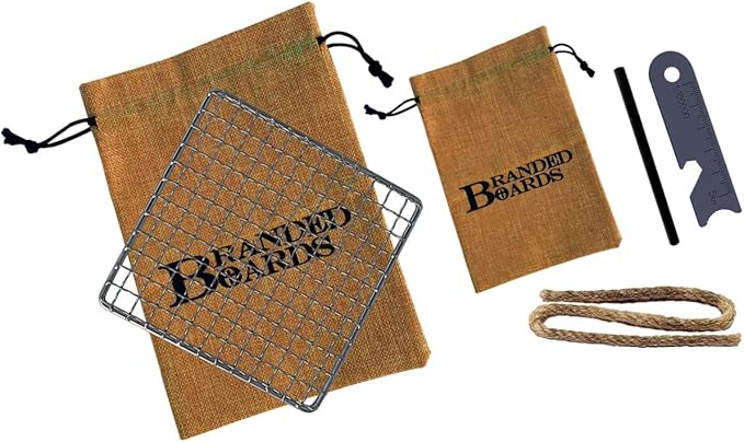 Portable Bushcraft Stainless BBQ Cooking Grill Grate, Bamboo Cutting Board by BrandedBoards