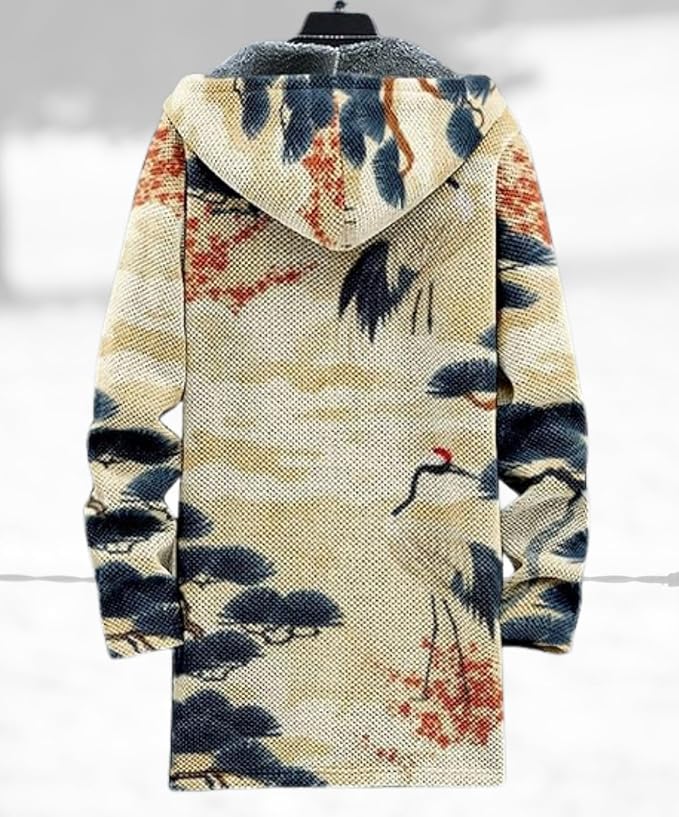 Men's Hooded Sweater Coat Knit Fleece Lined Long Cardigan Jacket - Image 2