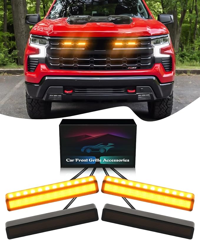 LED Grill Light for 2025 2024 Chevrolet Silverado Raptor Grille Lights Amber by TBHOO