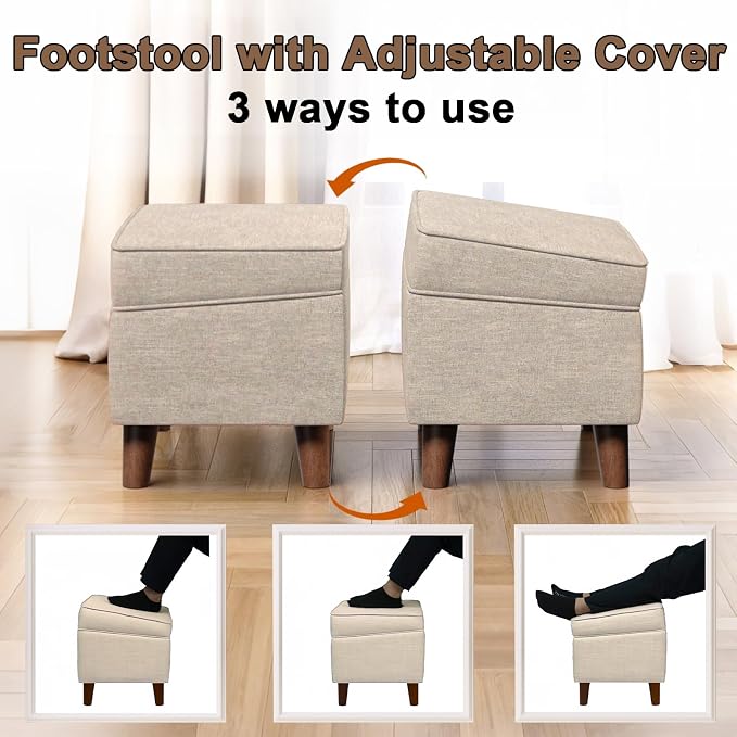 Foot Rests with Adjustable Cover, Storage Ottoman Dorm, Footstool & Sitting - Image 4