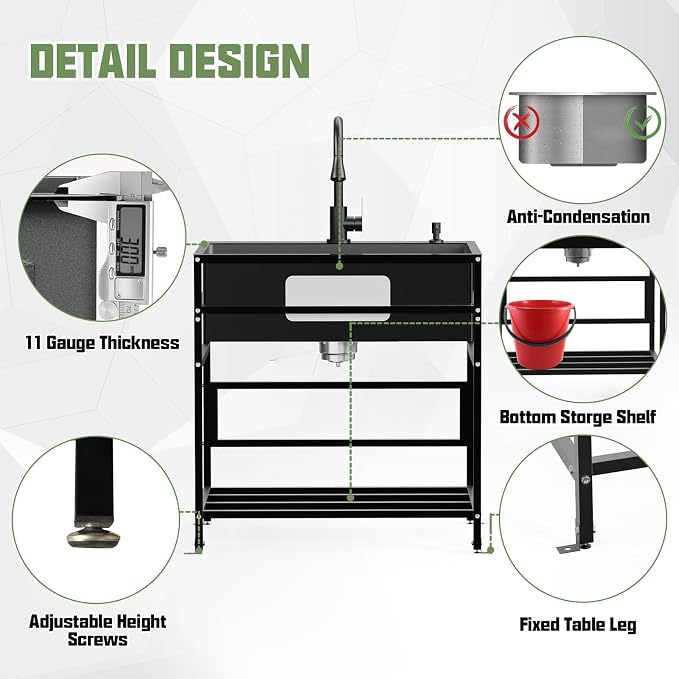 Black 30x18 Inch Freestanding Utility Sink-Stainless Steel Laundry Sink - Image 6