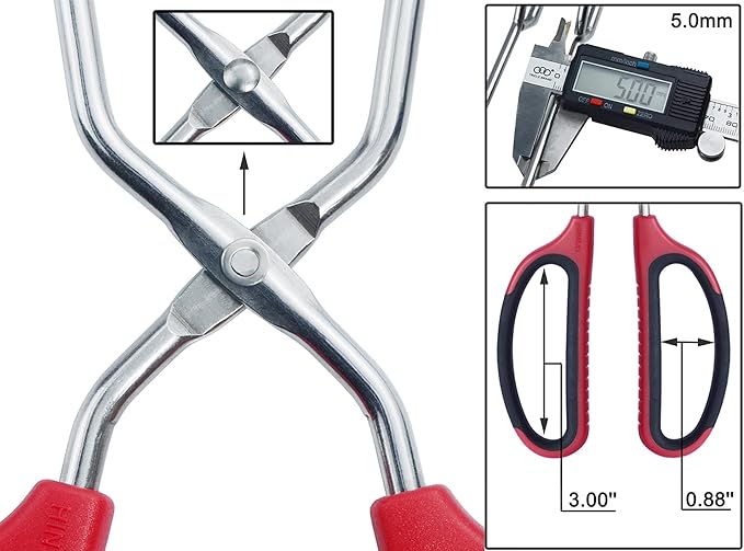 Scissor Tongs 3-Piece Set in 10, 12 and 16 Inch Red Stainless Steel