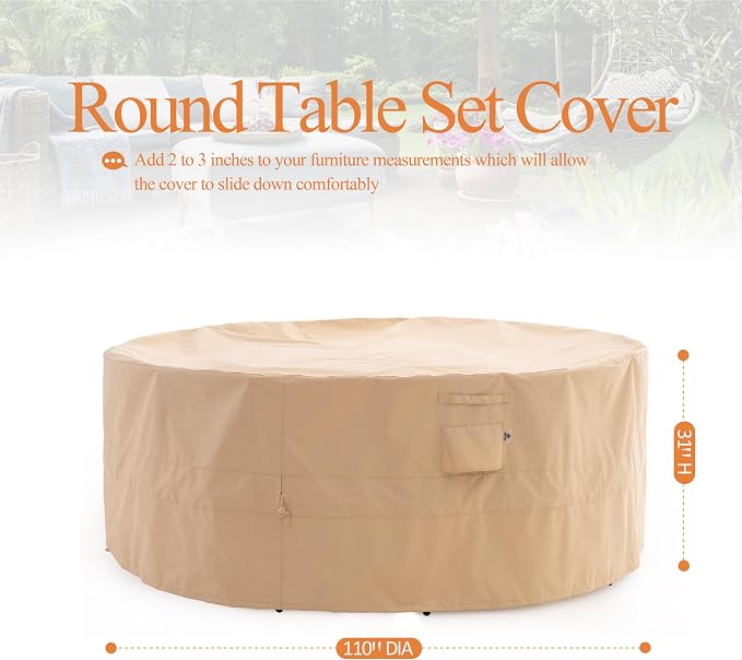 WJ-X3 Round Patio Furniture Cover, Waterproof, UV Resistant, Anti-Fading - Image 6