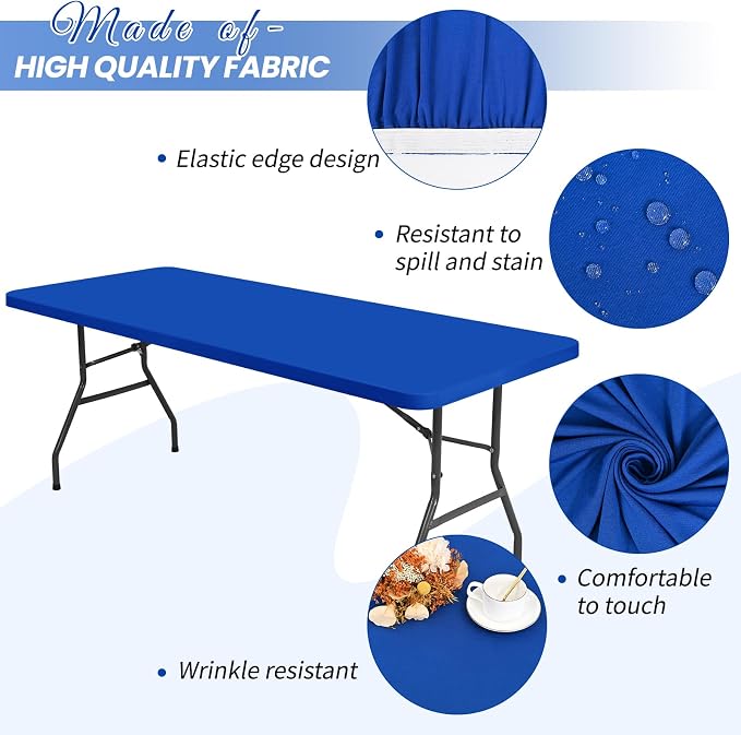 6 Pack Stretch Fabric Table Top Cap Cover, fits 8Ft Tables, Spandex Table - Image 3