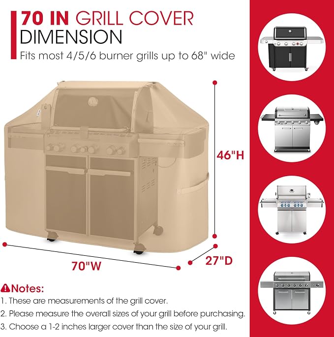Unicook 70 Inch Grill Cover for Outdoor Grill, Heavy Duty Large BBQ Cover - Image 2