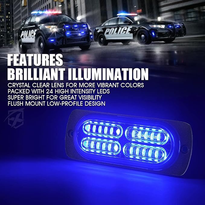 Xprite 24 LED Blue Surface Mount Strobe Police Lights Kit, Emergency Safety - Image 3
