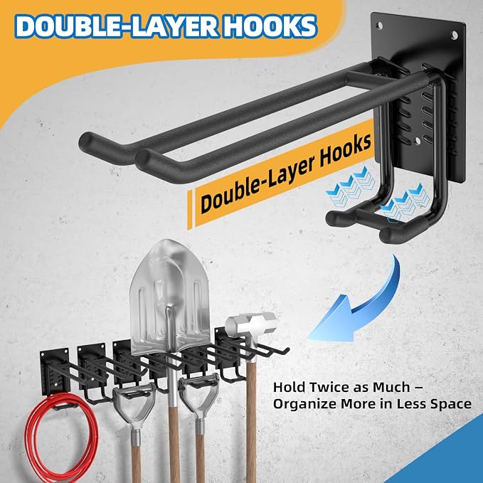 4 Pack Garage Hooks Heavy Duty 10 INCH Double-Layer Steel Shed Wall Mount - Image 4