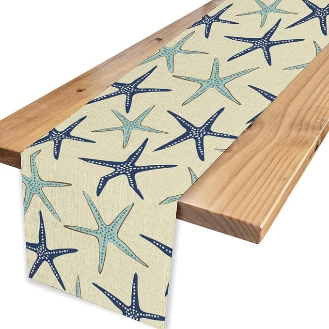 Blue Starfish Table Runner, Nautical Beach Ocean Table Runner Seasonal Holiday - Image 4
