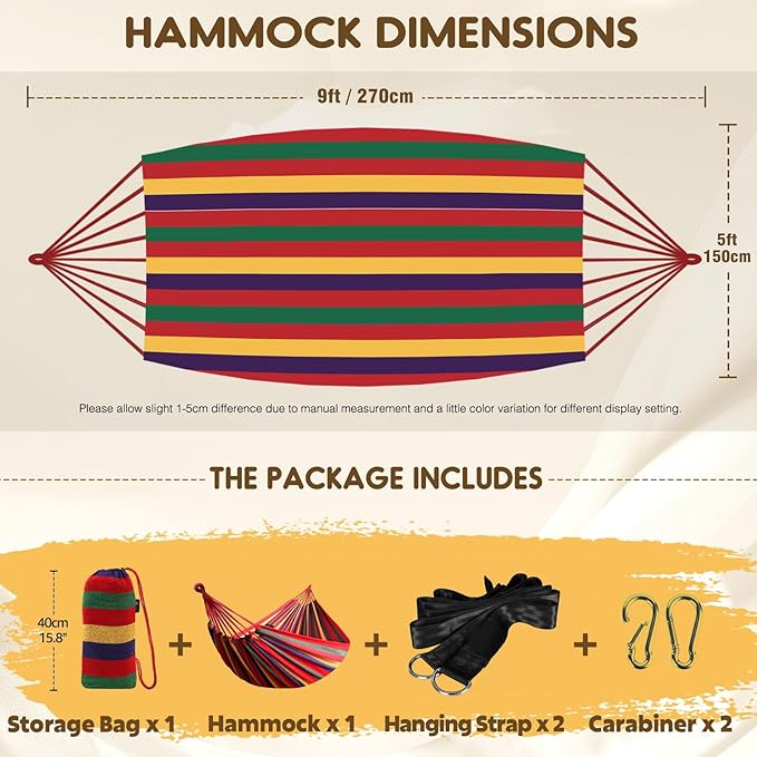 Hammock in Red Cotton with 660 lb Capacity and Anti-Rollover Design