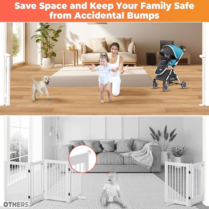 160" Retractable Baby Gates Extra Wide Dog Gate, Long Child Safety Gate - Image 5