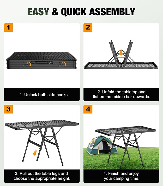 Foldable Grill Table with Mesh Desktop, 200lbs 4Ft Portable Folding Table - Image 8