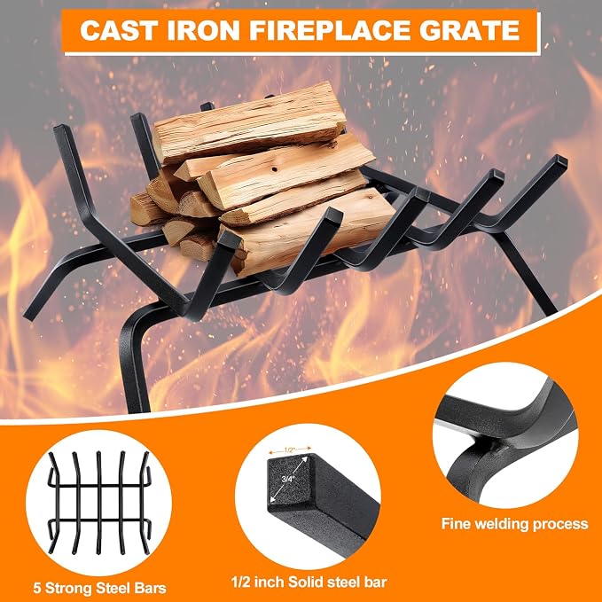 Fireplace Grate, Fireplace Log Holder, 18 inch Heavy Duty Solid Cast Iron - Image 4