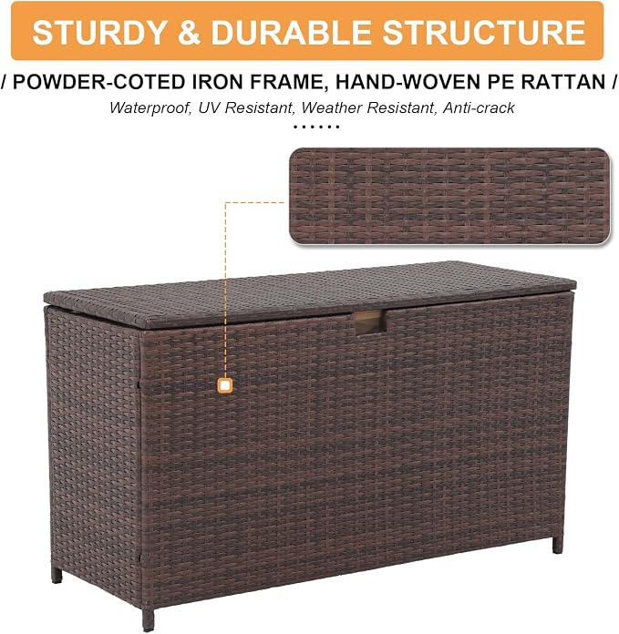 Super Patio Wicker Outdoor Patio Storage Box Waterproof, 120 Gallon Large Deck - Image 3