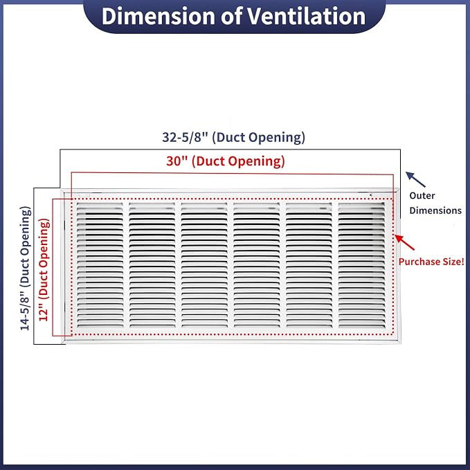 30"W x 12"H Steel Return Air Filter Grille - Image 2