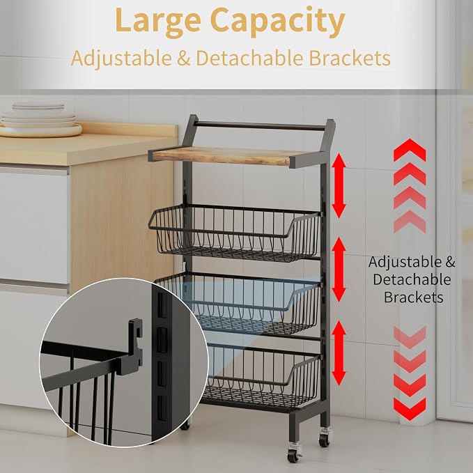 4-Tier Slim Rolling Storage Cart, Narrow Kitchen Cart - Image 2