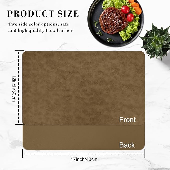 BLESWIN Faux Leather Placemats, 12×17 Inch -Double Side Texture Color Table Mats - Image 5