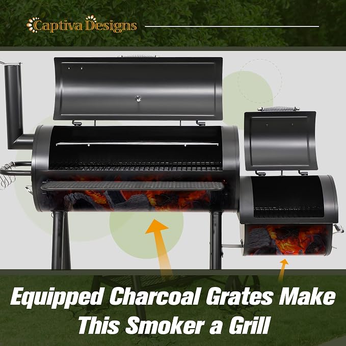 Captiva Designs Heavy Duty Outdoor Smoker, Extra Large Cooking Area Offset - Image 7