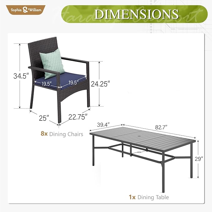 Sophia & William 9 Pieces Patio Dining Set - Image 7
