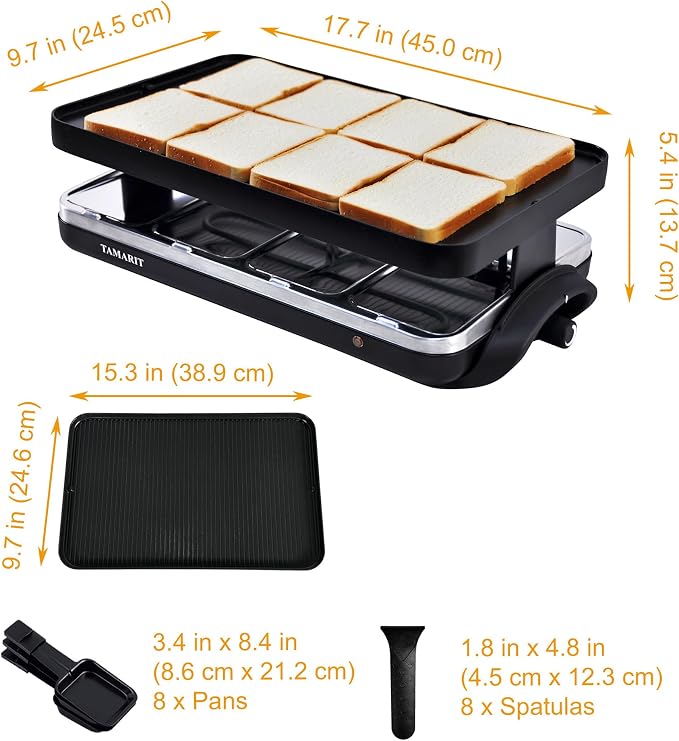 TAMARIT Classic 8 Person Raclette Grill 1500W Electric Tabletop Griddle - Image 2