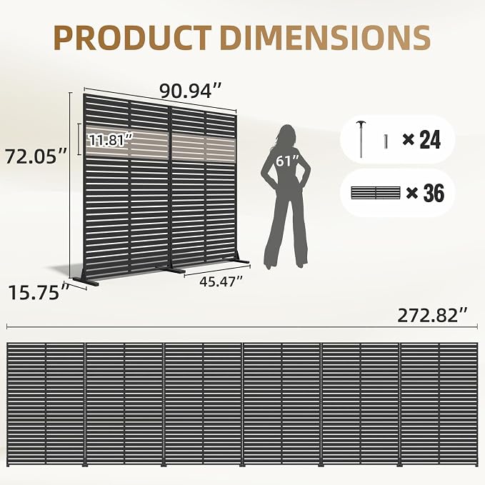 Privacy Fence Screen with Stand 6 Panel 72" H×47" W HDPE Decorative Panels with - Image 5
