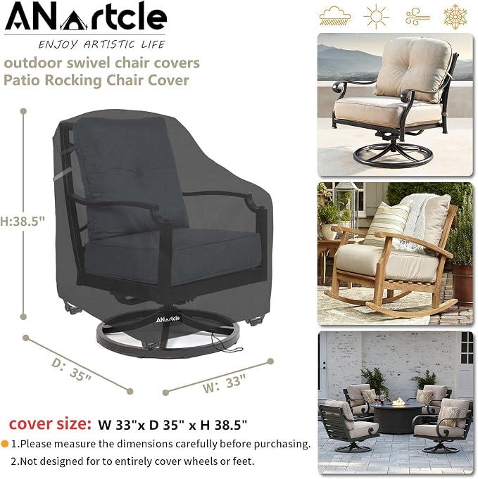 Outdoor Swivel Lounge Chair Cover 2 Pack, Waterproof Heavy Duty Lawn Patio - Image 3