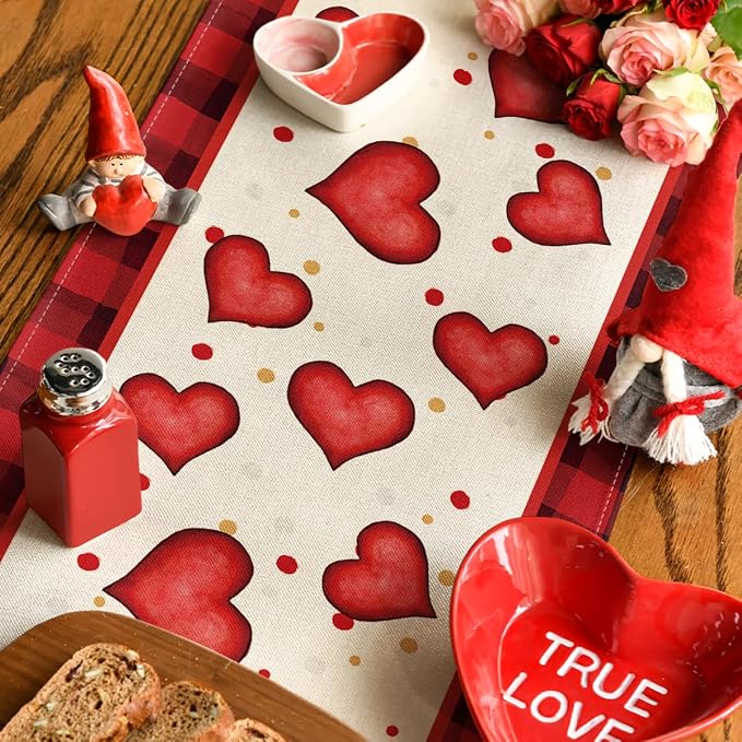 Artoid Mode Red Watercolor Hearts Gnomes Love Table Runner, Seasonal - Image 4