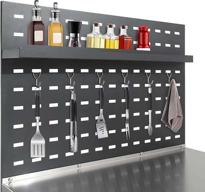 Three-Tier Grill Cart with Hanging Plate, Grill Table with 2 Locking Casters - Image 6