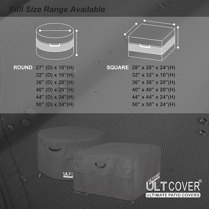 ULTCOVER Patio Fire Pit Table Cover Square 28 inch Outdoor Waterproof Fire Bowl - Image 3