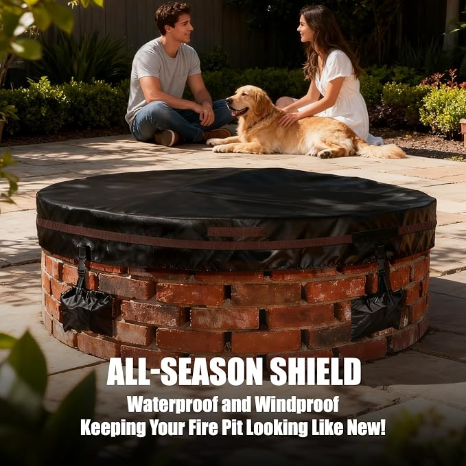 Outdoor Round Fire Pit Cover 57x9.5" Waterproof Tear-Resistant 600D Oxford PU - Image 7