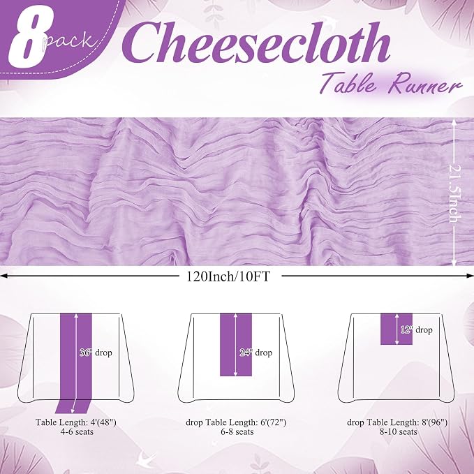 8 Packs Cheesecloth Table Runner 10FT Long Boho Gauze Fabric Table Runner - Image 2