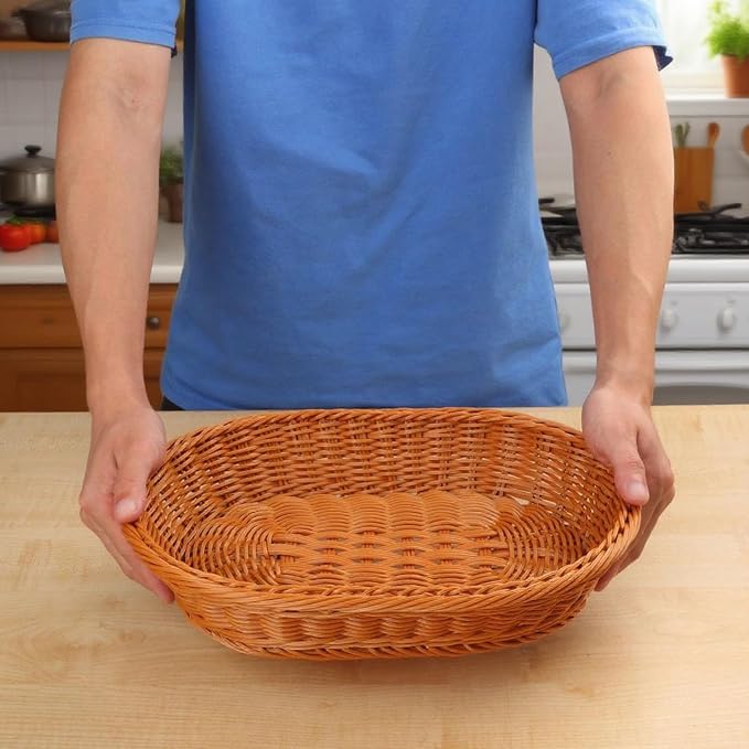 5 Pack 13.8 Inch Oval Poly Wicker Baskets, Plastic Oval Wicker Baskets - Image 4