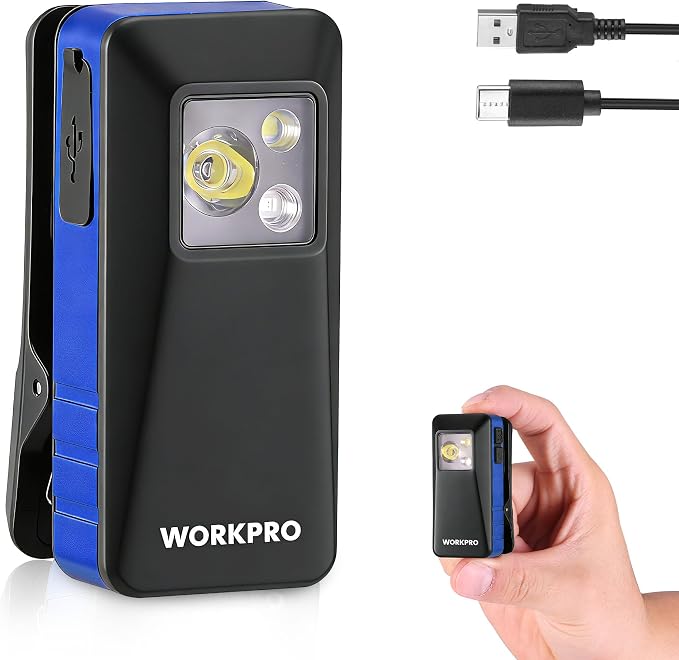 WORKPRO EDC Flashlight Clip-on Light, 500 Lumens Rechargeable Flashlight by WORKPRO