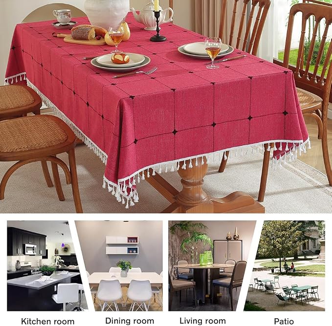 Pahajim Rustic Linen Tablecloth Cotton Rectangle Table Cloth - Image 3