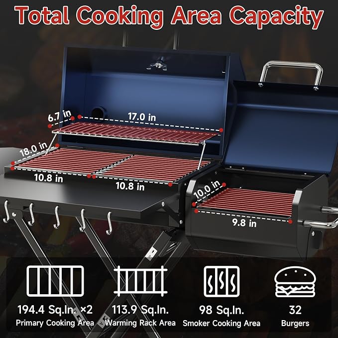 Portable Charcoal Grill with Smoking Function, Foldable Suitcase Design with - Image 4