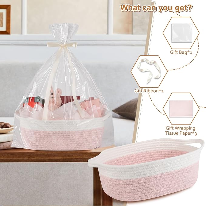 OIAHOMY Gift Basket Empty with Handle, 13.4"x 10"x 5.5" Small Woven Basket with - Image 2