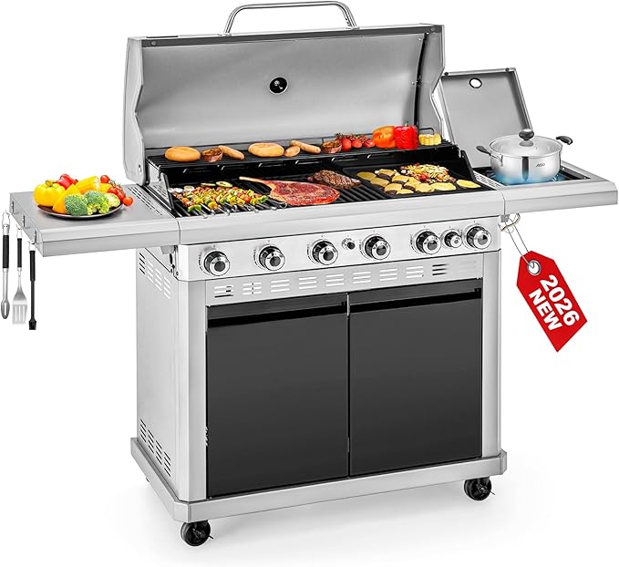 2 in 1 Propane Griddle Grill Combo, 6-Burner Propane Gas BBQ Combo Grill by GREENPARTY