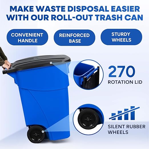 50 Gallon Trash Can with Lid Rollout Recycling Bin Large Outdoor, Commercial - Image 2