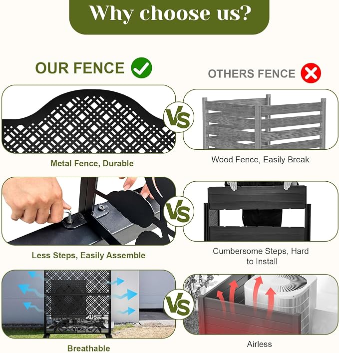 Outdoor Freestanding Decorative Privacy Screen 72" H×47" W Metal Room Divider - Image 3