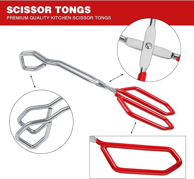 Tongs 2-Piece Set, Red 11-Inch Stainless Steel with Non-Slip Grip